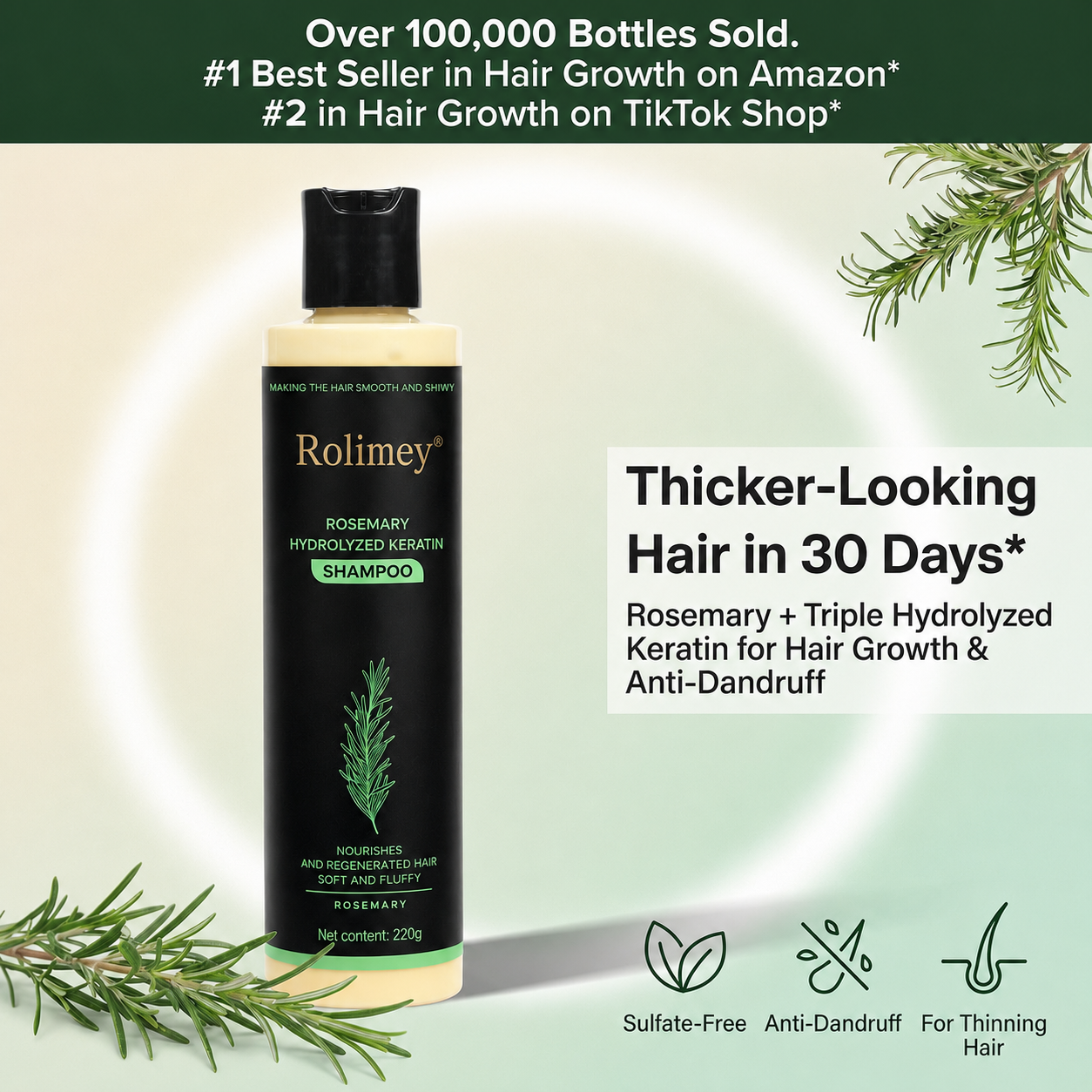 Rolimey® Rosemary Shampoo | Hair Growth & Anti-Dandruff Scalp Treatment