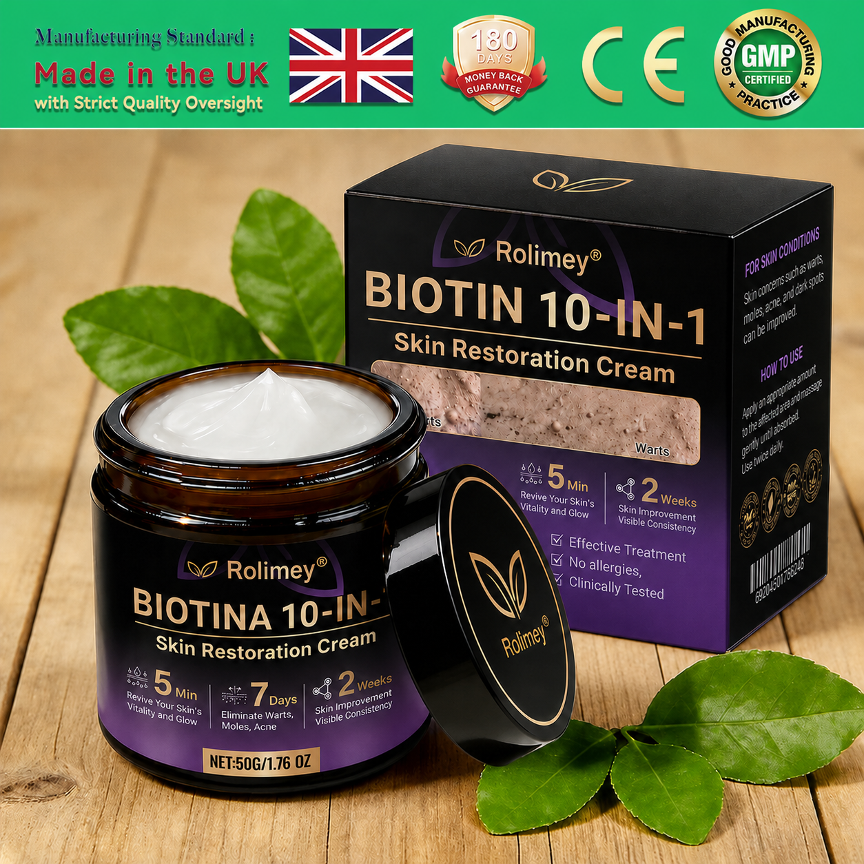 Product shipped from the UK ✨ Rolimey® Biotin 10-in-1 Skin Restoration Cream 🍀
