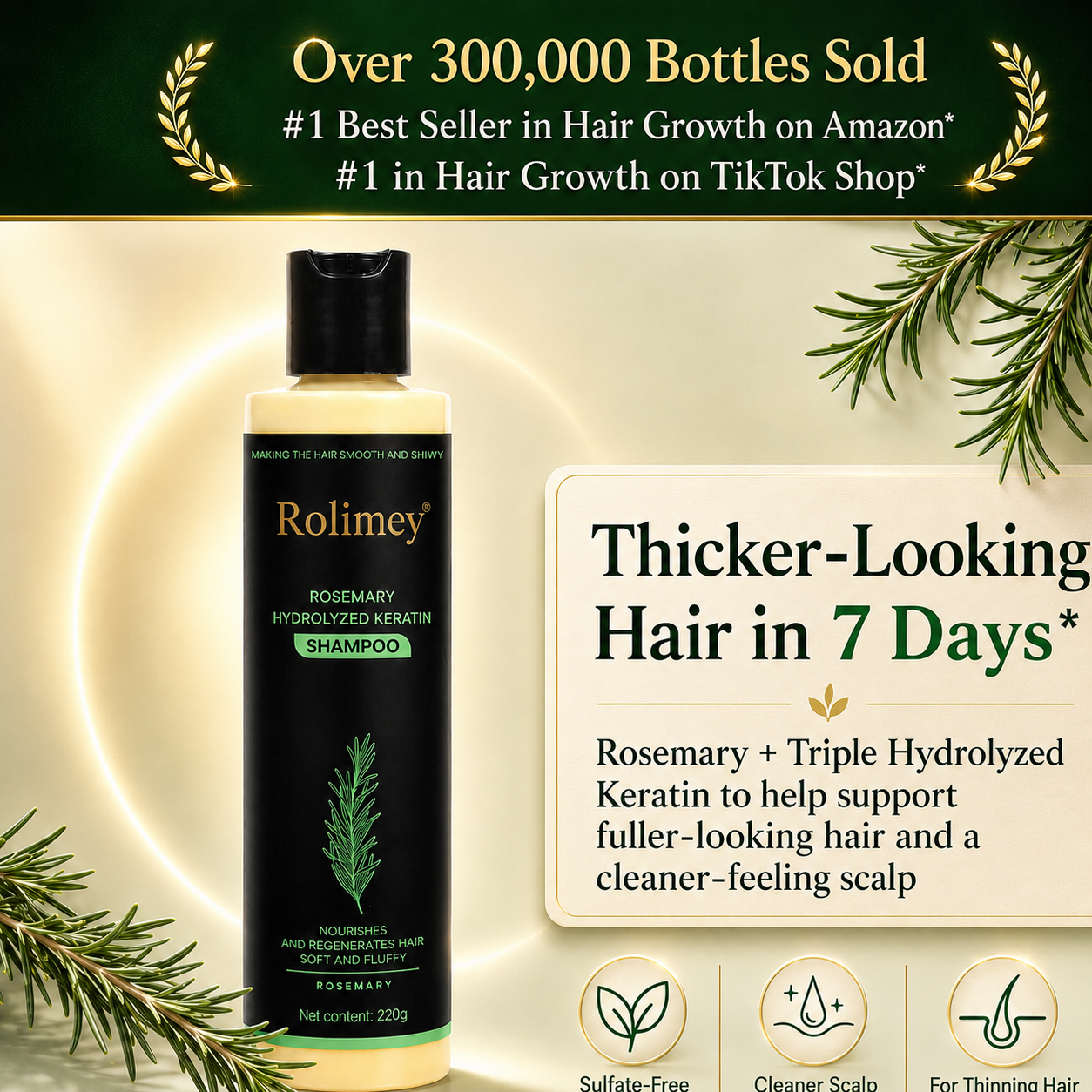Rolimey® Rosemary Shampoo | Hair Growth & Anti-Dandruff Scalp Treatment