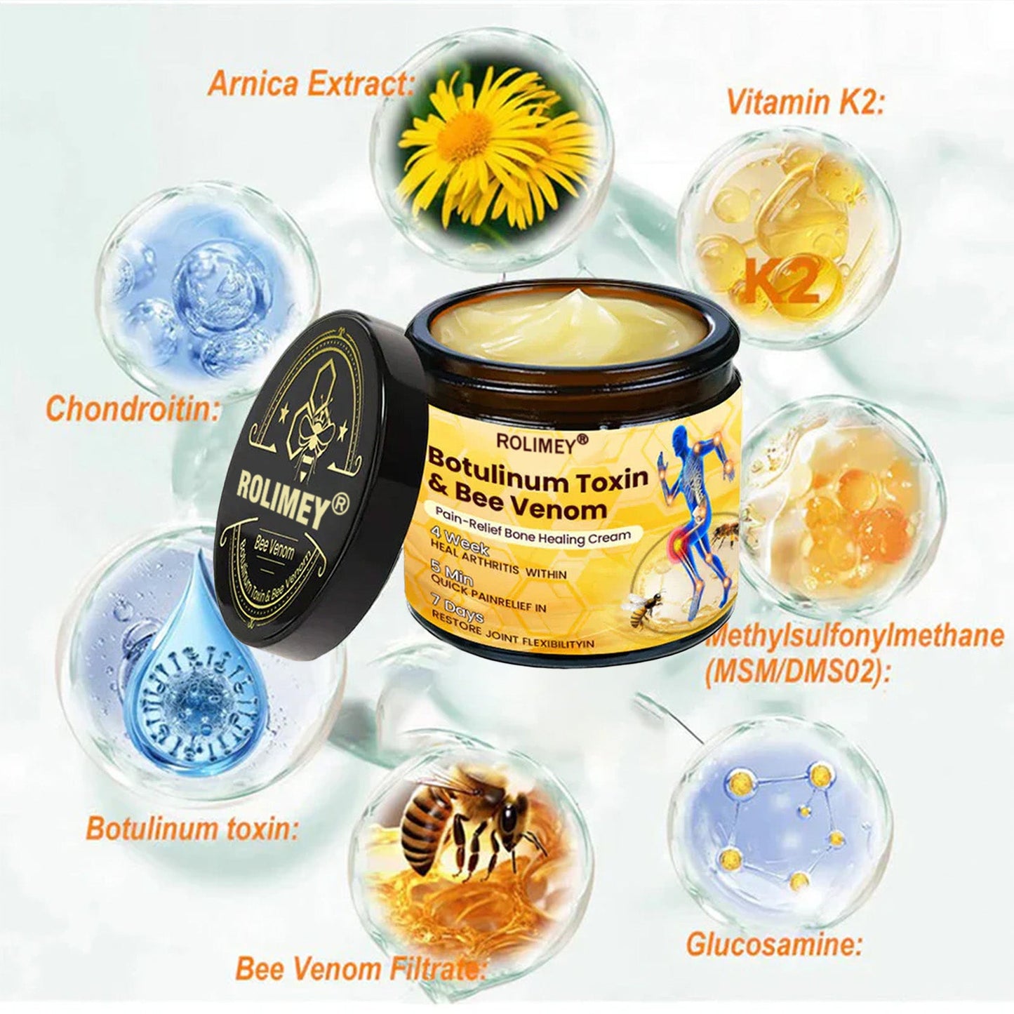 👨‍⚕️Official Shop:Rolimey® Bee Venom Pain Relief Bone Healing Cream 👨‍⚕️(Reduction of joint swelling, pain, stiffness, redness, heat, muscle soreness and joint fatigue)
