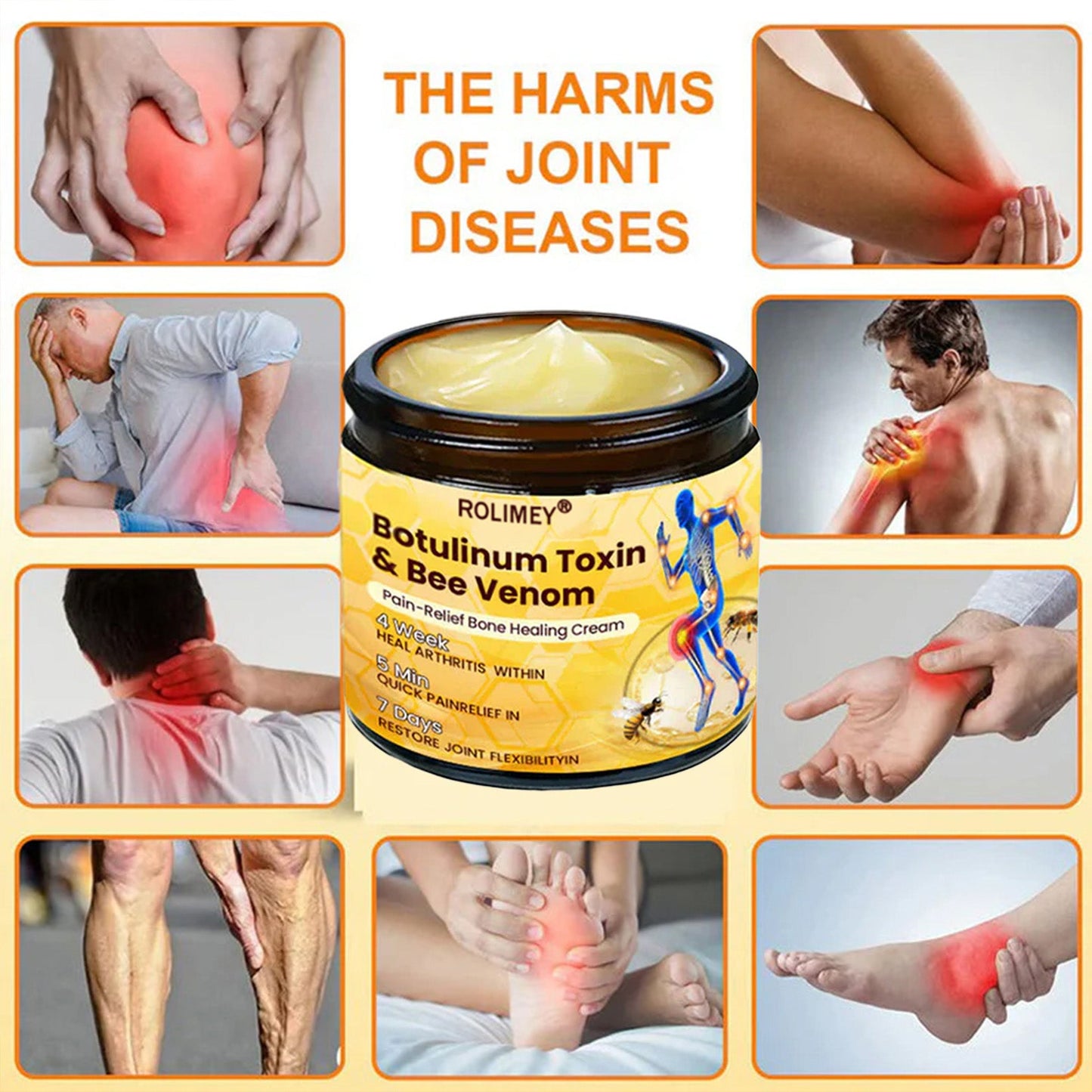 👨‍⚕️Official Shop:Rolimey® Bee Venom Pain Relief Bone Healing Cream 👨‍⚕️(Reduction of joint swelling, pain, stiffness, redness, heat, muscle soreness and joint fatigue)