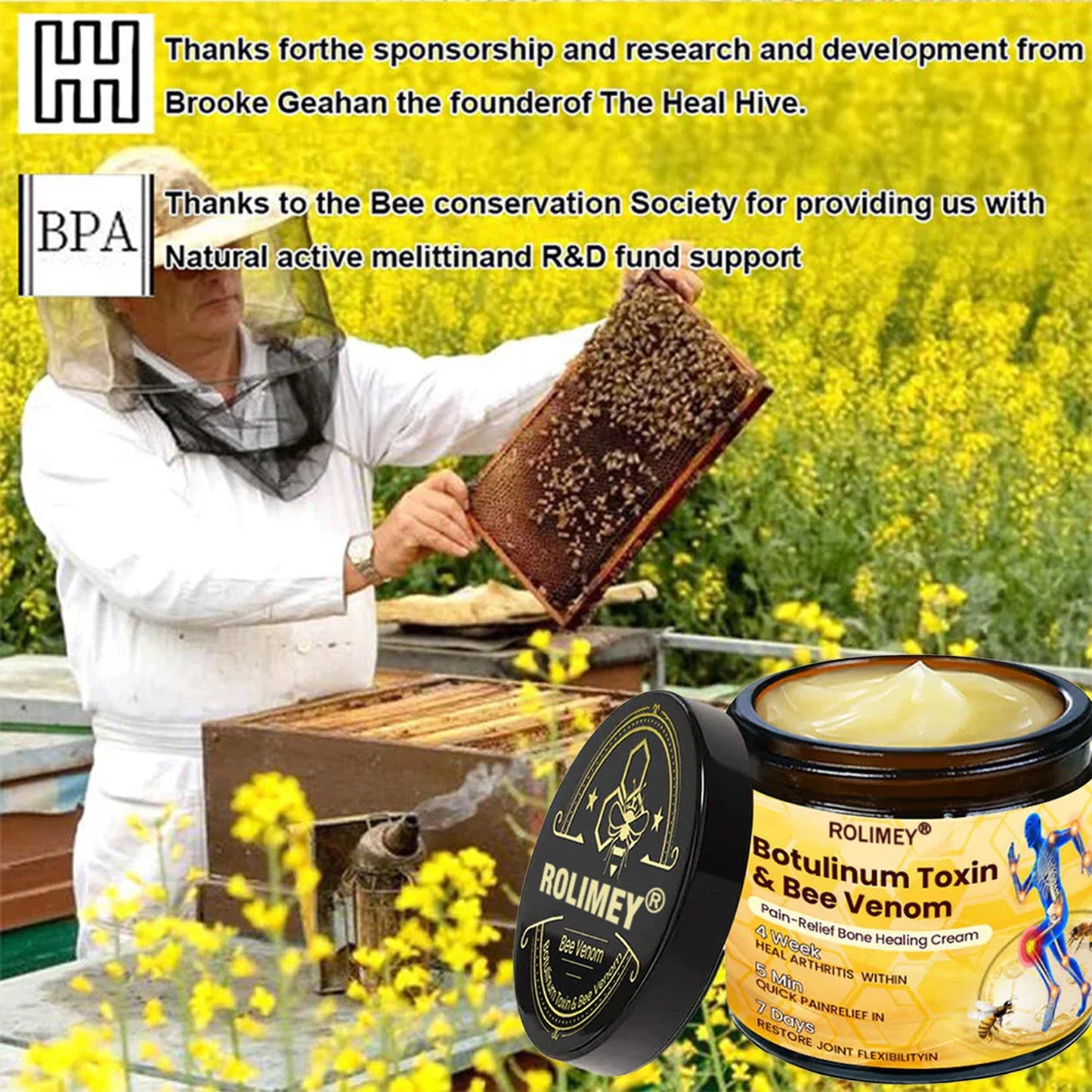 👨‍⚕️Official Shop:Rolimey® Bee Venom Pain Relief Bone Healing Cream 👨‍⚕️(Reduction of joint swelling, pain, stiffness, redness, heat, muscle soreness and joint fatigue)