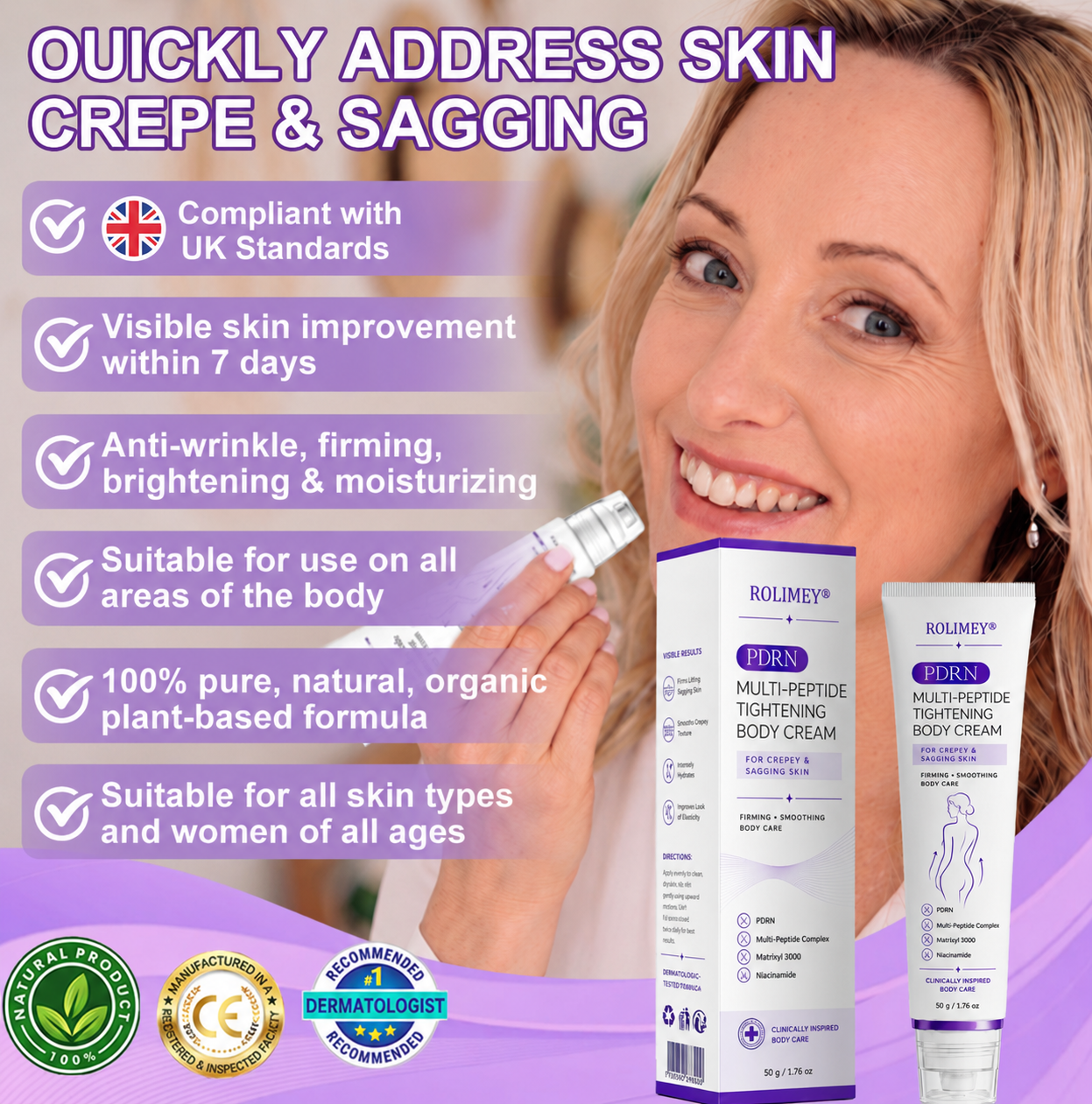 🔥🔥 Improved Version with New Packaging 2026丨⚡️ROLIMEY® PDRN Multi-Peptide Roll-On Body Cream for Firming, Regenerating & Smoothing Skin