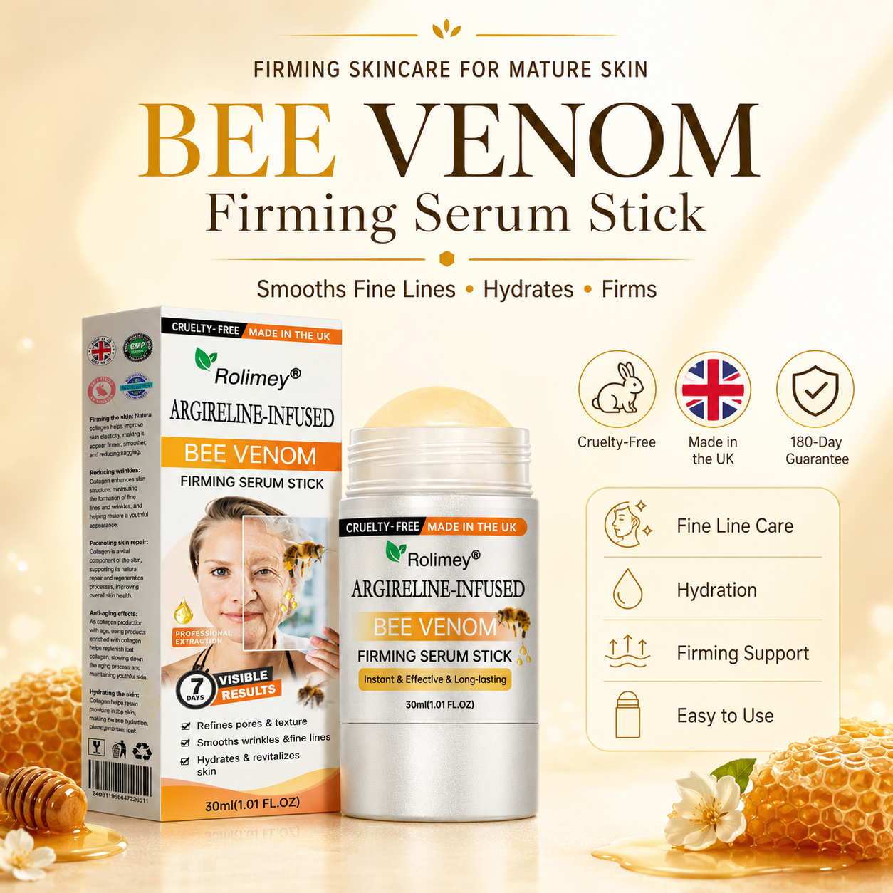 💫Made and Shipped from UK🇬🇧 Rolimey® Argireline-infused Bee Venom Firming Serum Stick(⏳LAST DAY 70% OFF)✨