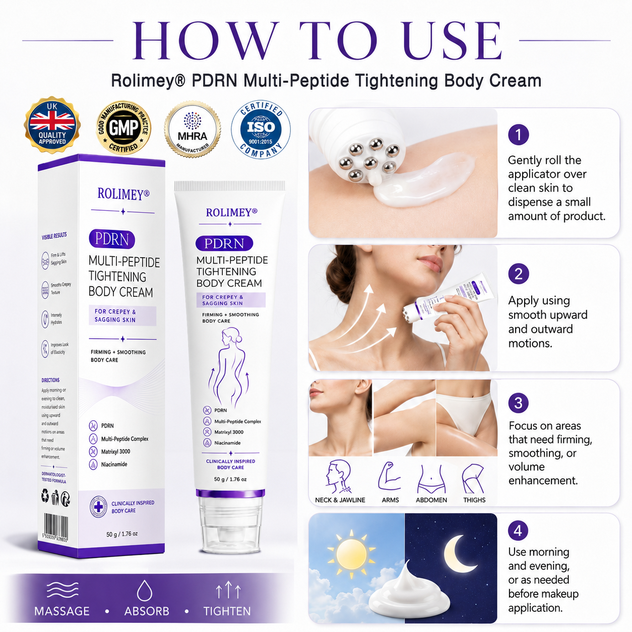 🔥🔥 Improved Version with New Packaging 2026丨⚡️ROLIMEY® PDRN Multi-Peptide Roll-On Body Cream for Firming, Regenerating & Smoothing Skin